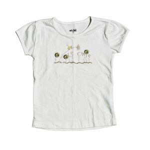 Chic White‎ Tee with Cute Golden Floral Design